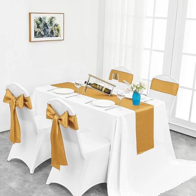 4-Pack Old Gold Satin Table Runner 12 x 108 Inch Long Bright and Smooth Silk - Image 5