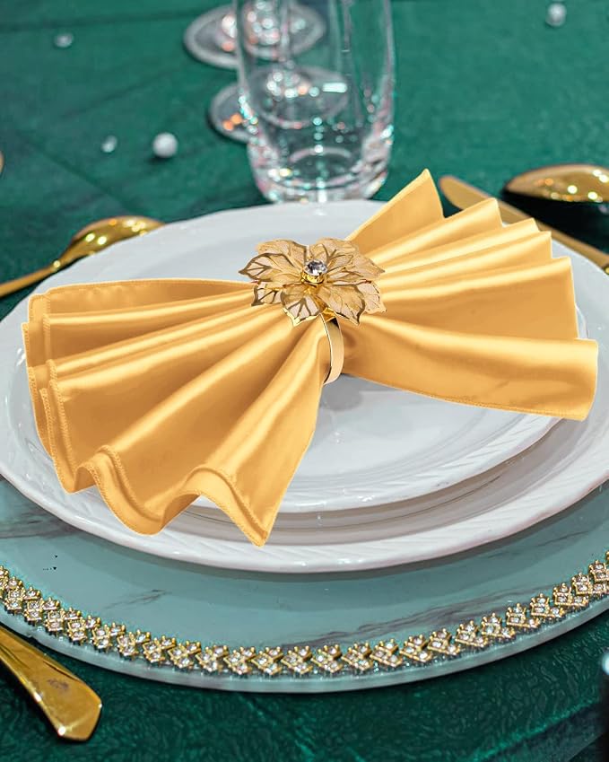 12 Pack Gold Napkin Rings and Cloth Napkins Set of 6, 17x17 Satin Cocktail - Image 3