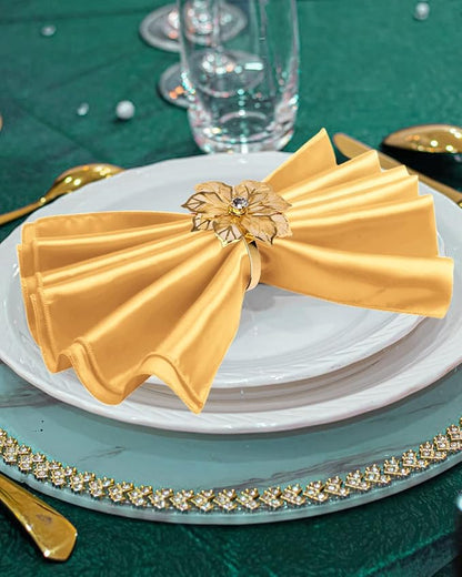 12 Pack Gold Napkin Rings and Cloth Napkins Set of 6, 17x17 Satin Cocktail - Image 3