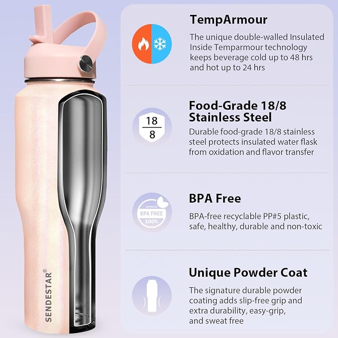 SENDESTAR 32oz Stainless Steel Water Bottle, Double Wall Vacuum Insulated Bottle - Image 4