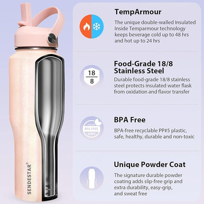 SENDESTAR 40oz Stainless Steel Water Bottle, Double Wall Vacuum Insulated Bottle - Image 4