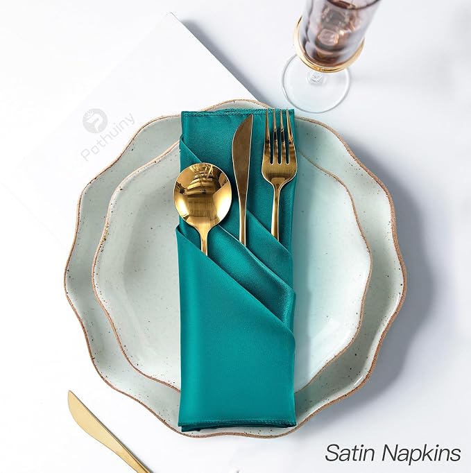 P Pothuiny 24 Pcs Teal Satin Napkins 17 x 17 Inch, Satin Cloth Napkins | Square - Image 5