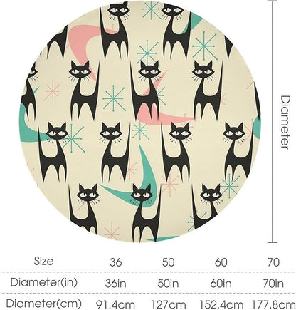 Mid Century Colorful Modern Cat Round Tablecloth, Medieval Bohemian Abstract Animal Tablecloth for Home Party Dining Room Kitchen Decor 50Inch(127cm)