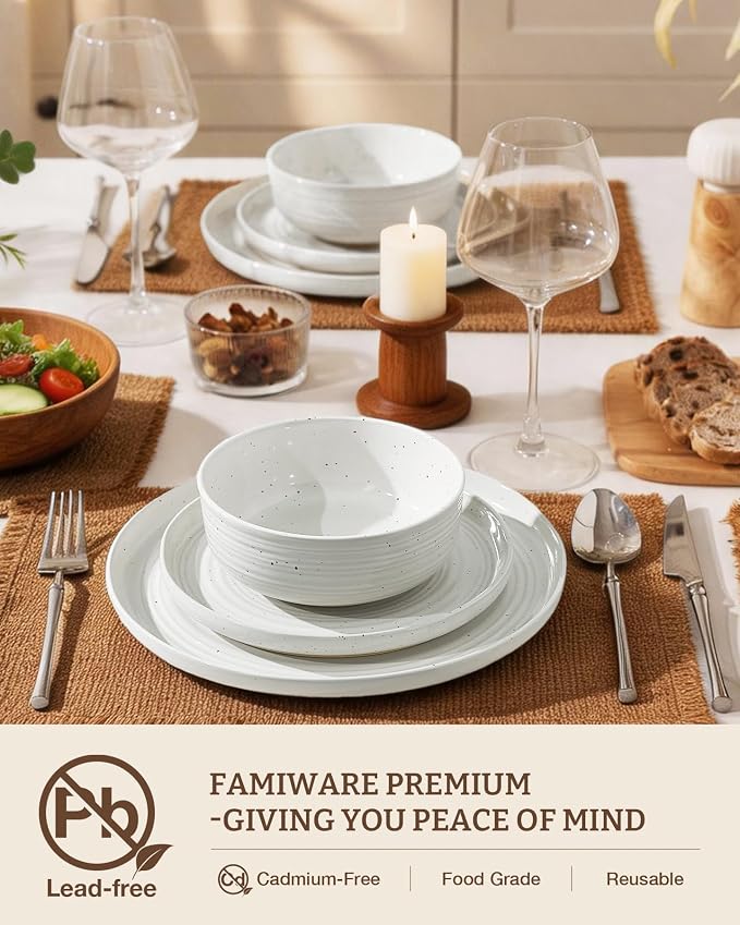 Stoneware Dinnerware Sets for 6, Plates and Bowls, Chip & Scratch Resistant - Image 2