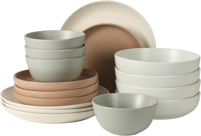 Gibson Elite Leeds Court Plates and Bowls Sets, 16-Piece Stoneware Dinnerware by GibsonHomewares