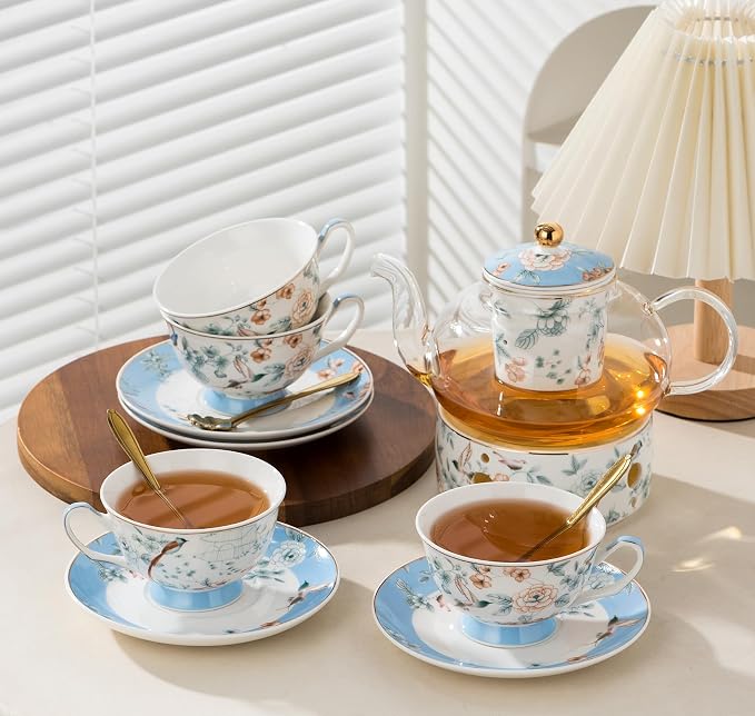 Jusalpha Porcelain Tea Set, 4 Cups and Saucers - Image 2