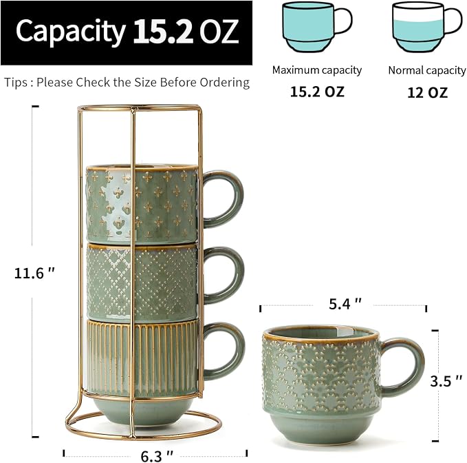 JIEMEI HOME Large Ceramic Coffee Mug Set of 4 - Image 2