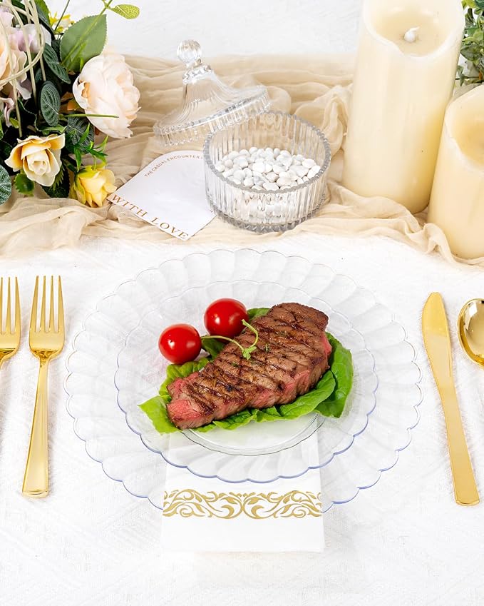YOUBET 60PCS Clear Scalloped Plastic Plates - Image 6