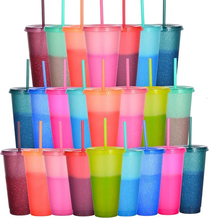 Color Changing Cups, 5 Pack 24oz Plastic Tumblers, Reusable Iced Coffee & by Alohastarttg