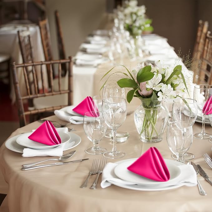 P Pothuiny 50 Pcs Hot Pink Satin Napkins 17 x 17 Inch, Satin Cloth Napkins | - Image 7