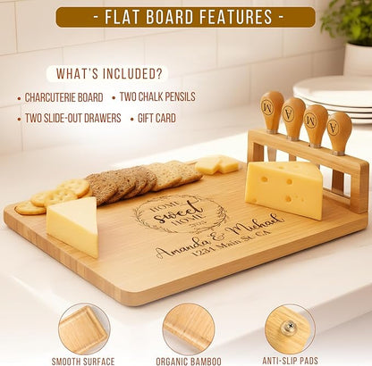 Personalized Bamboo Charcuterie Board Set with Accessories – Custom Large Serving Tray with Knives for Wedding, Anniversary, Bridal Shower, Women, Housewarming, Gift for Couples, Valentines Day Gifts