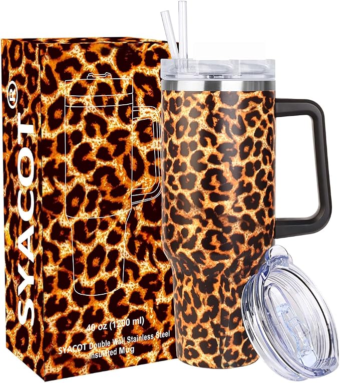 SYACOT 40 oz Tumbler with Handle and Straw Stainless Steel Insulated Tumbler by SYACOT