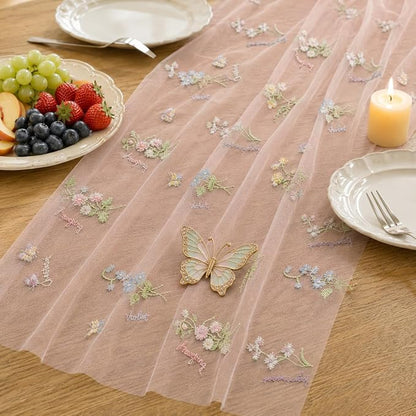 Wildflower Tulle Table Runner Butterfly Floral Wedding Party Home Decor | Pink - Image 5