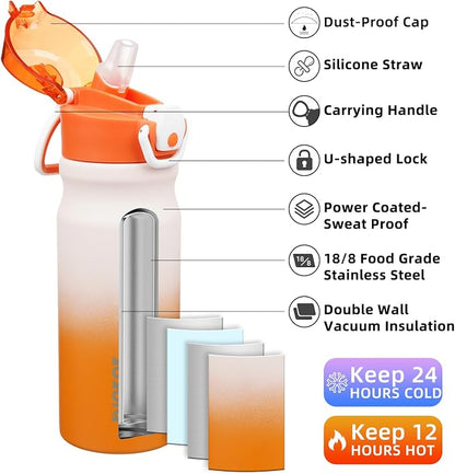 BJPKPK 18 oz Water Bottle with Straw & Handle, Insulated Stainless Flask | Leak - Image 2