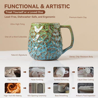 18oz Unique Kiln-Change Ceramic Coffee Mug, Handcrafted Hammered Texture - Image 3