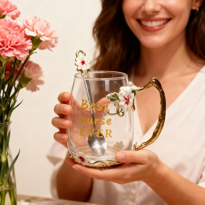 National Nurses Day Flower Glass Cup - Image 4