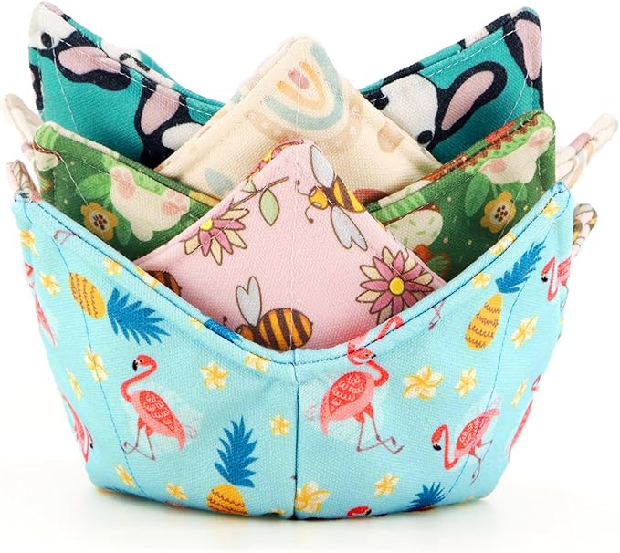 Cotton Microwavable Bowl Cozy, Microwave-Safe Hot Bowl Holders, Soup Bowl Cozy by ROGITU
