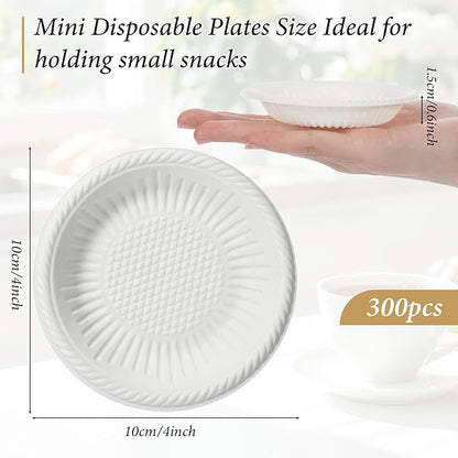 SHENLIU 300 Count Small Paper Plates 4 Inch Disposable Round Paper Plates Bulk Heavy Duty Mini White Tableware for Dinner Cake Appetizer Holiday Birthday Wedding Christmas Party Supplies