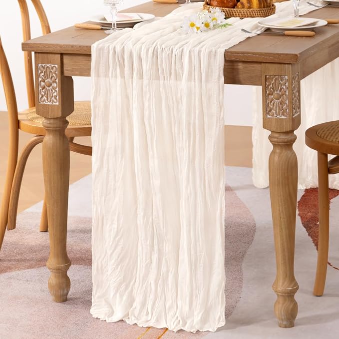 6 Pack Ivory White Cheesecloth Table Runner Rustic Gauze Centerpiece | - Image 3