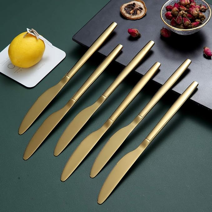 Berglander Gold Dinner Knives Set Of 12, Titanium Shiny Gold Plating Stainless - Image 4