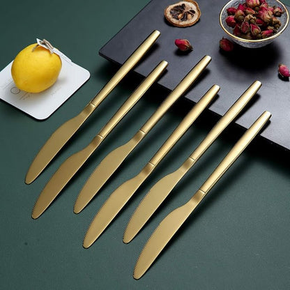 Berglander Gold Dinner Knives Set Of 12, Titanium Shiny Gold Plating Stainless - Image 4