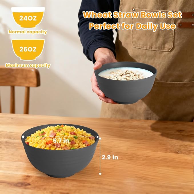 Hoimenly Wheat Straw Bowls for Kitchen, Unbreakable Cereal Bowl Set of 8 - Image 2