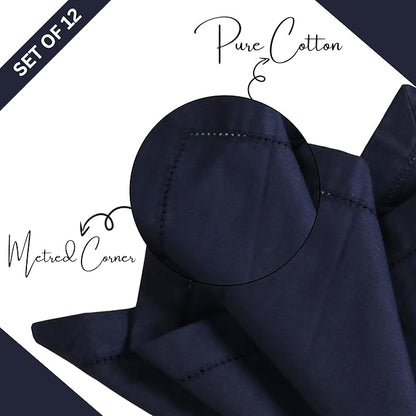 Lightnpro Hemstitched Cotton Cloth Napkins Set of 12-18x18 Inch Navy Dinner Napkins, Washable Fabric Napkins, Christmas & Holiday Table Linens, Elegant Cloth Napkins for Special Occasions
