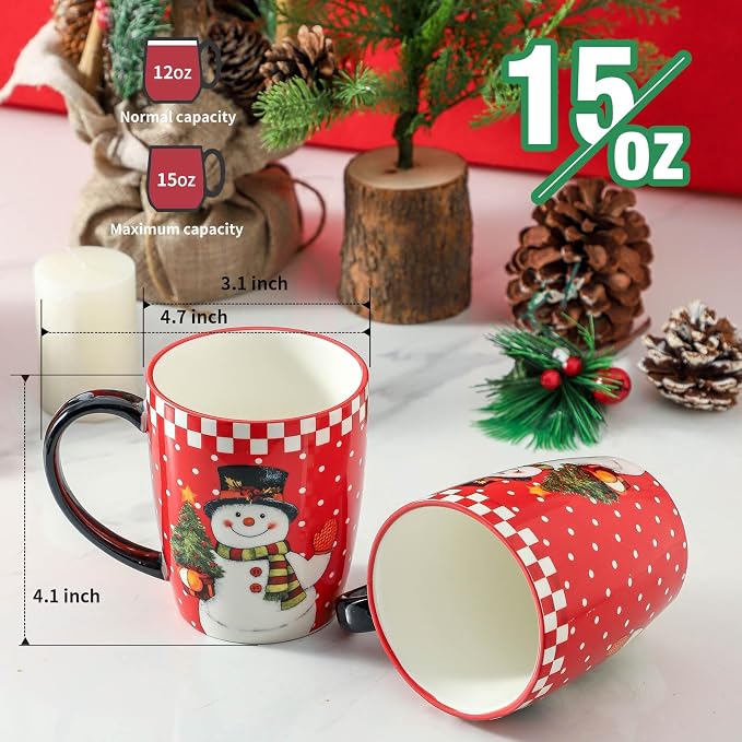 HASENSE Christmas Coffee Mugs Set of 4, 15 oz Ceramic Holiday Cups - Image 4