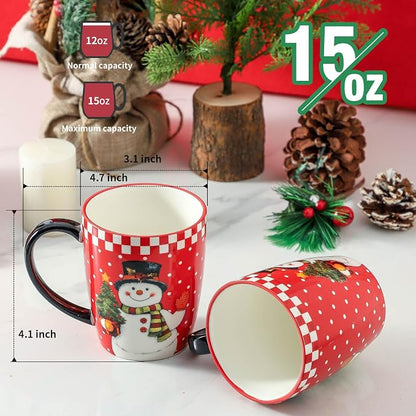 HASENSE Christmas Coffee Mugs Set of 4, 15 oz Ceramic Holiday Cups - Image 4