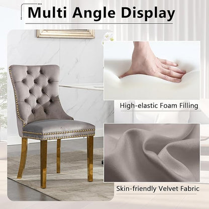 7 Piece Glass Dining Table Set,70" Dinner Room Glass Table Set for 6,Modern Kitchen Dinner Table Set with Stainless Steel Base and 6 Upholstered Velvet Dining Chairs for Living Dining Room