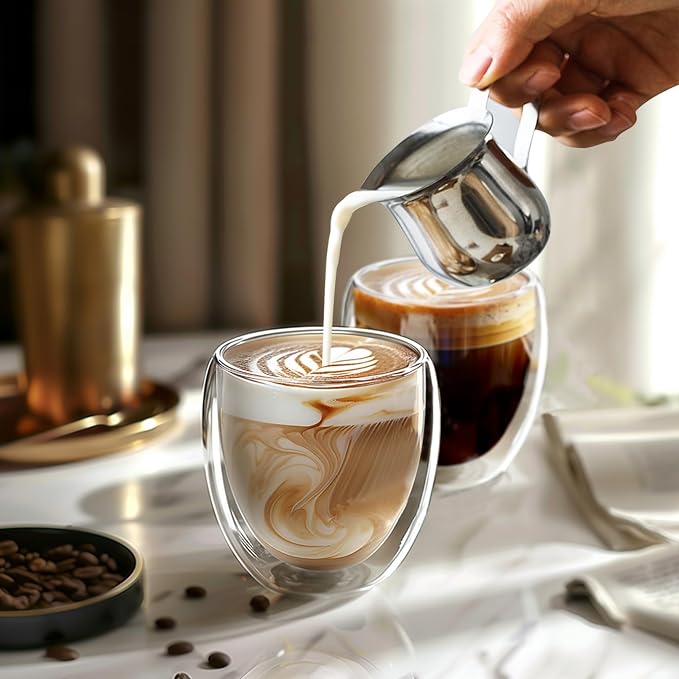 8 Ounces Set of 4 Double Walled Glass Coffee Mugs Insulated Layer Coffee Cups - Image 5