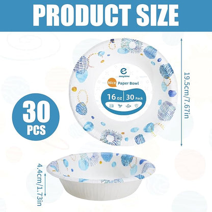 30 Pack Paper Bowls, 8 Oz Disposable Soup Bowl, Heavy Duty Printed Disposable - Image 2