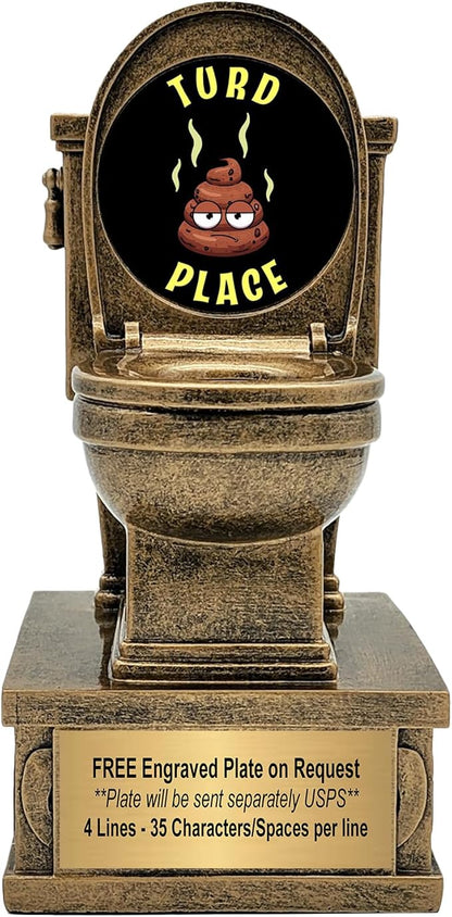 Decade Awards Action Pedestal Gold Toilet Bowl Trophy with Optional Inserts - Custom Engraved Plate On Request (7 Inch Tall)