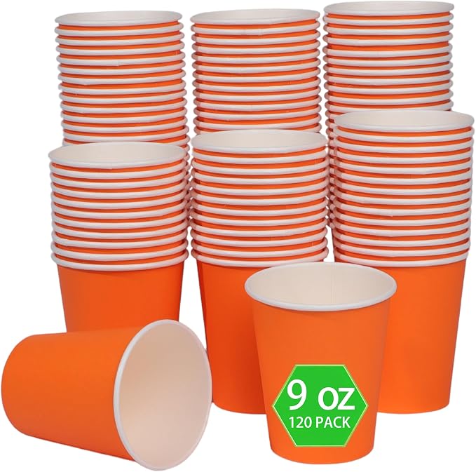 120 Pack 9 oz Disposable Orange Paper Cups by Sveikie