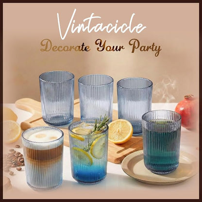 Blue Ribbed Highball Glasses Set of 6, 13.2oz Midnight Blue Colored Glassware - Image 5