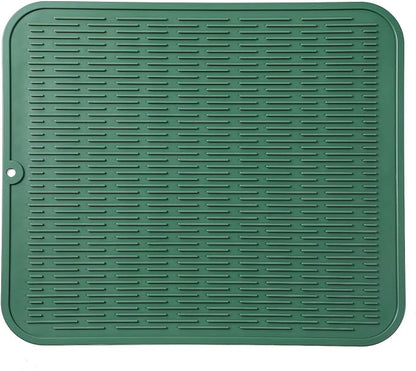 Silicone Dish Drying Mat for Multiple Usage,Easy clean,Eco-friendly,Heat-resistant Silicone Mat for Kitchen Counter or Sink,Refrigerator or Drawer Liner Green XL 18 inches x 16 inches
