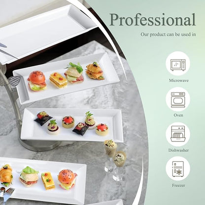 14" Rectangular Platters Set of 4, White Ceramic Platters, Large Serving Plates for Party, Entertaining, Wedding, Rectangle Serving Dishes for Steak, Sushi, Appetizer, Oven Dishwasher Safe