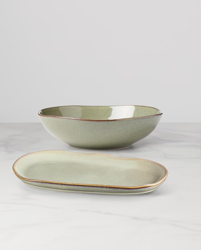 Oneida Organic Shades Sage Green Stoneware 2-Piece Serving Platter Set | - Image 4