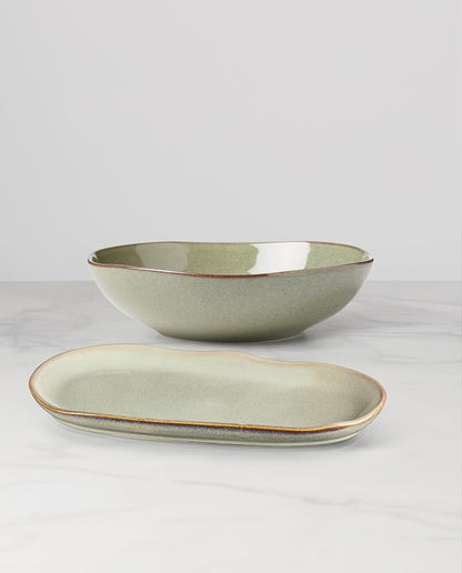 Oneida Organic Shades Sage Green Stoneware 2-Piece Serving Platter Set | - Image 4