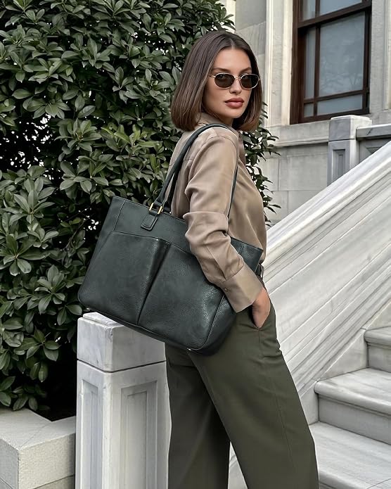 Laptop Tote Bag for Women, Leather Work Tote - Image 2