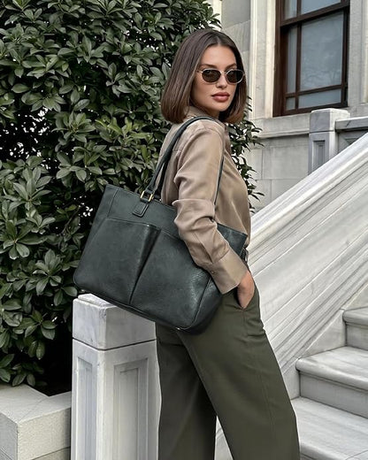 Laptop Tote Bag for Women, Leather Work Tote - Image 2