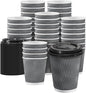 100 Pack 10 oz Disposable Coffee Cups with Lids, Insulated Ripple Wall To-Go Paper Coffee Cups Suitable for Chocolate Cocoa and Hot/Cold Drinks (Grey)