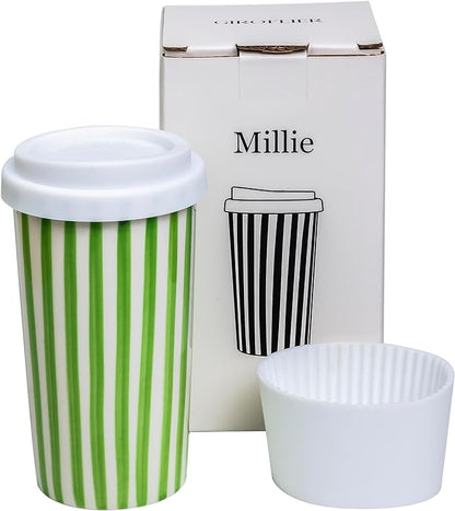 Ceramic Travel Mug with Lid – Aesthetic Coffee Cup, Minimalist Reusable Coffee by Giroflier