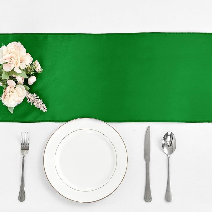 10-Pack Emerald Green Satin Table Runner 12 x 108 Inch Long Bright and Smooth - Image 2