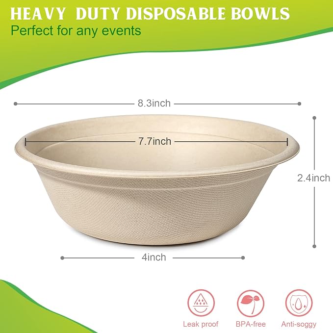 greensight 32oz Large Disposable Paper Bowls 50 Pack Heavy Duty Compostable | - Image 6