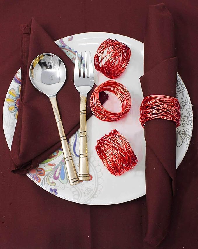 ITOS365 Handmade Round Red Mesh Napkin Rings Set of 12 Holder - Image 3