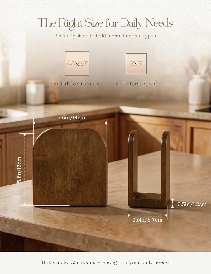 Napkin Holder for Table Stable Standing Napkin Dispenser Natural Bamboo Brown - Image 3