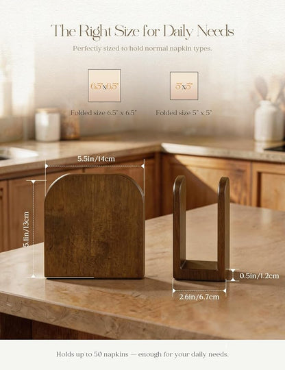 Napkin Holder for Table Stable Standing Napkin Dispenser Natural Bamboo Brown - Image 3
