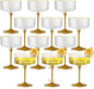 12 PCS Ribbed Coupe Glasses with Gold Stem Clear Plastic Champagne Coupe Cup 10oz Detachable Gold Rim Espresso Martini Glass Vintage Margarita Glassware Cocktail Glass for Christmas