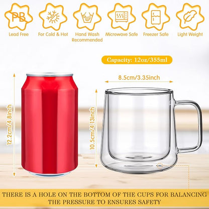 Patelai Glass Coffee Mugs Set of 4, 12 oz Clear Double Walled Coffee Cups - Image 2